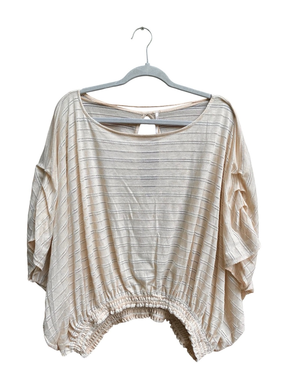 Free People Azalea Top Dolman Sleeve Eyelet Stripe Beige Boho Size Medium Womens